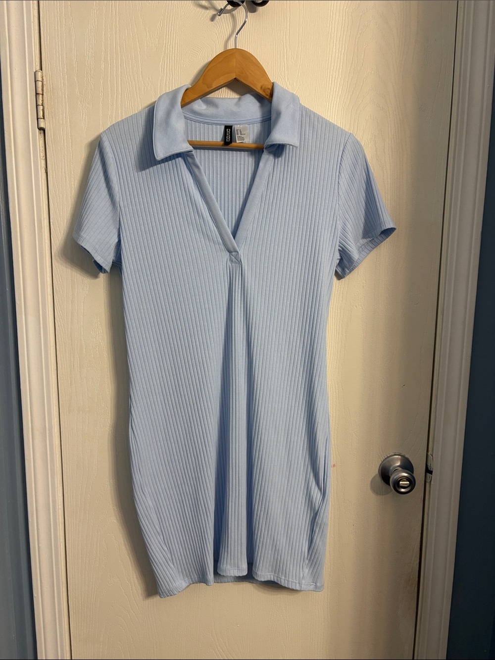 H&M Light Blue Ribbed Polo Mini Dress